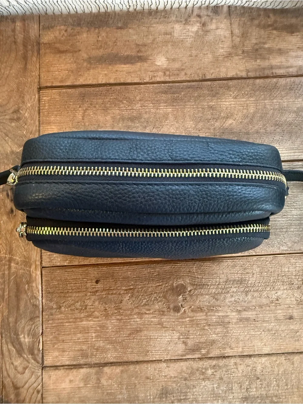 Pom Pom London Mayfair Black Leather Crossbody Camera Bag Double Zip - Picture 3 of 11